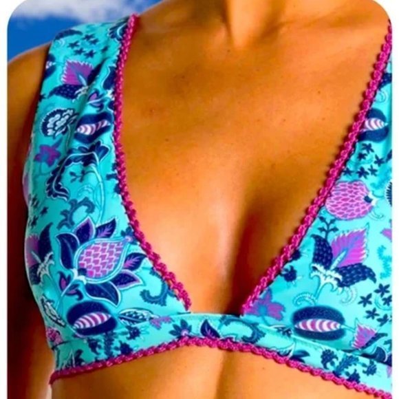 New Nanette Lepore 8 Anthropologie Floral Alana Apex Triangle Bikini Swim Top